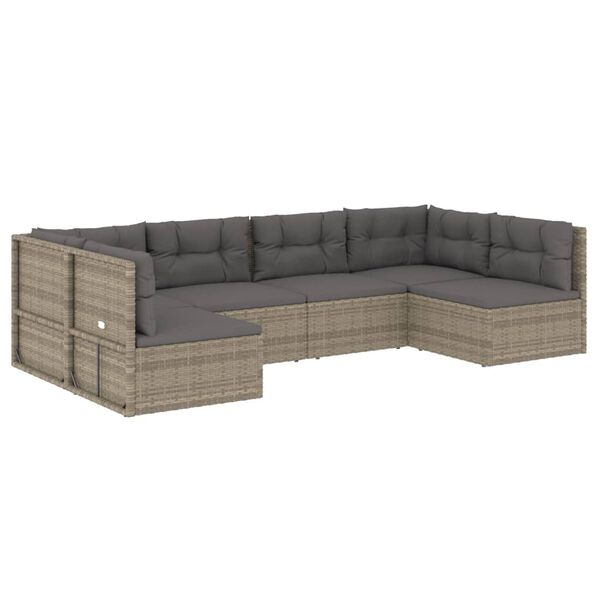 vidaXL Set de muebles de jard&iacute;n 6 pzas y cojines rat&aacute;n sint&eacute;tico gris