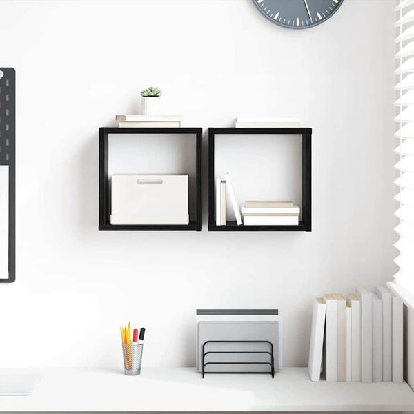 vidaXL Estanterías de pared 2 pcs Roble Negro 26 x 15 x 26 cm