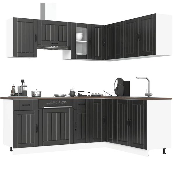 vidaXL Mueble de cocina Kalmar negra 11 piezas madera contrachapada
