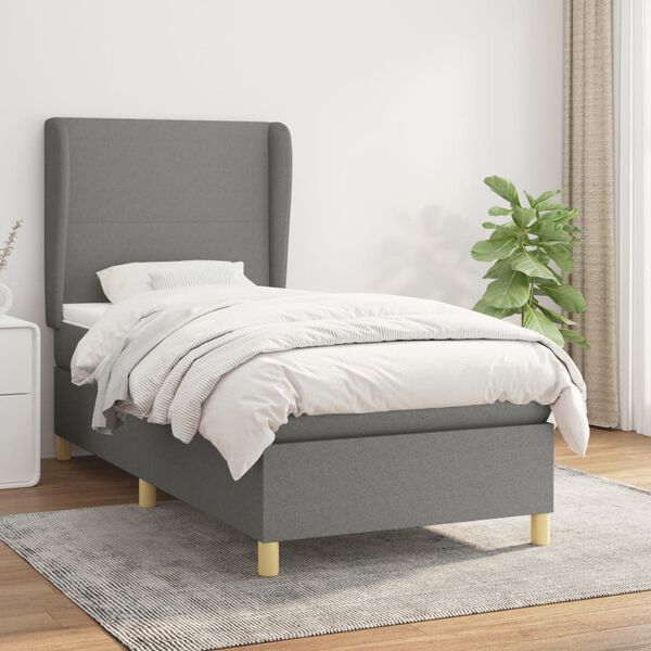 vidaXL Cama box spring con colch&oacute;n tela gris oscuro 100x200 cm