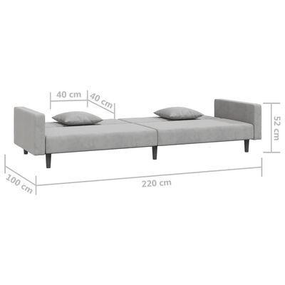 vidaXL Sofá cama de 2 plazas con dos almohadas terciopelo gris claro