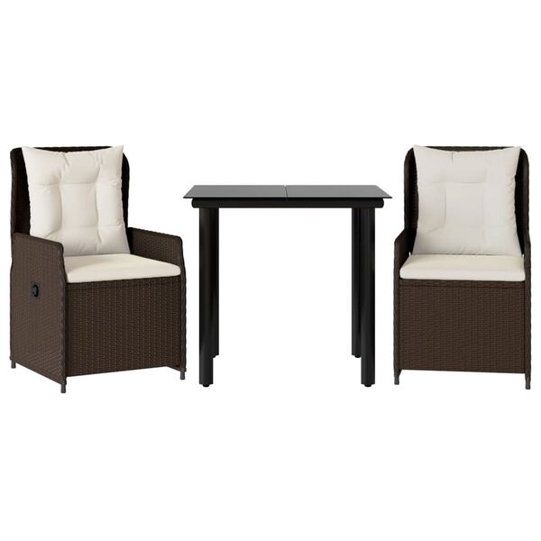 vidaXL Set comedor de jardín 3 piezas y cojines ratán sintético marrón