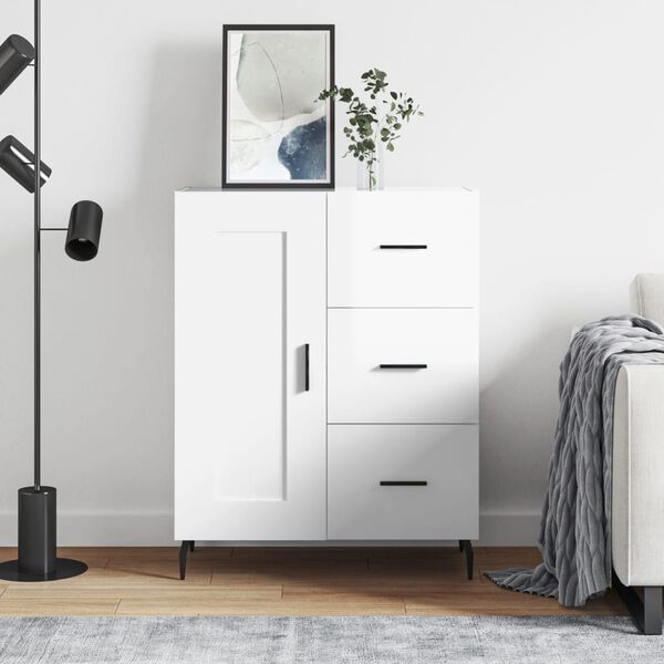 vidaXL Aparador de madera contrachapada blanco brillante 69,5x34x90 cm