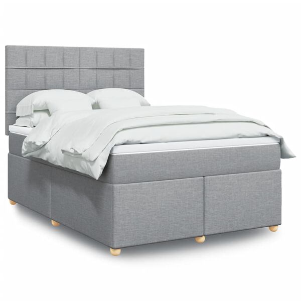 vidaXL Cama box spring con colch&oacute;n tela gris claro 140x200 cm