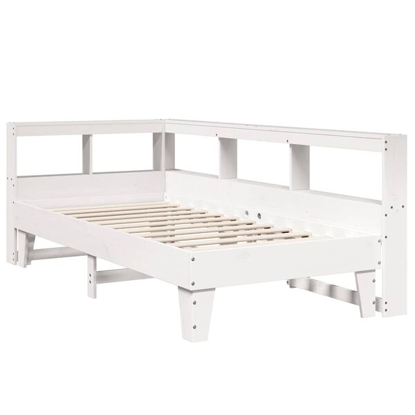 vidaXL Cama con estanter&iacute;a sin colch&oacute;n madera maciza blanca 75x190 cm