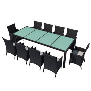 vidaXL Set comedor de jardín 11 piezas y cojines ratán sintético negro