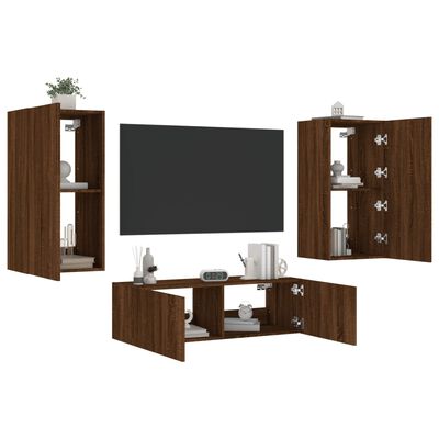 vidaXL Muebles de TV de pared con luces LED 3 piezas marrón roble