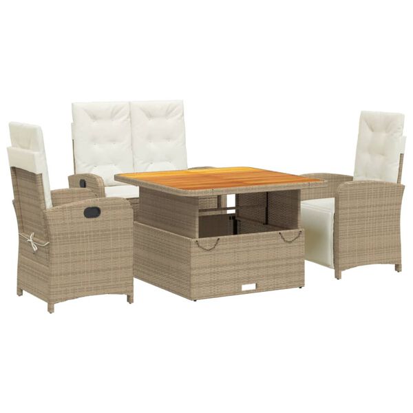vidaXL Set comedor de jard&iacute;n 5 pzas con cojines rat&aacute;n sint&eacute;tico beige