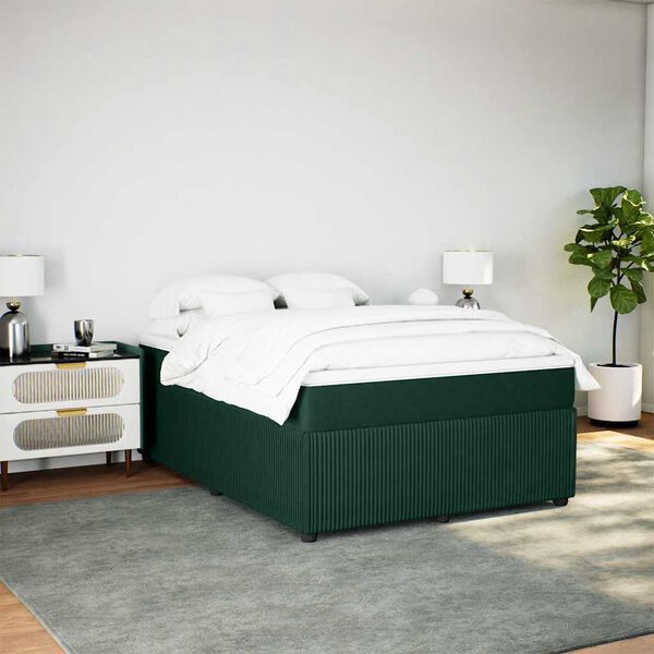 vidaXL Cama box spring con colch&oacute;n terciopelo verde oscuro 160x200 cm