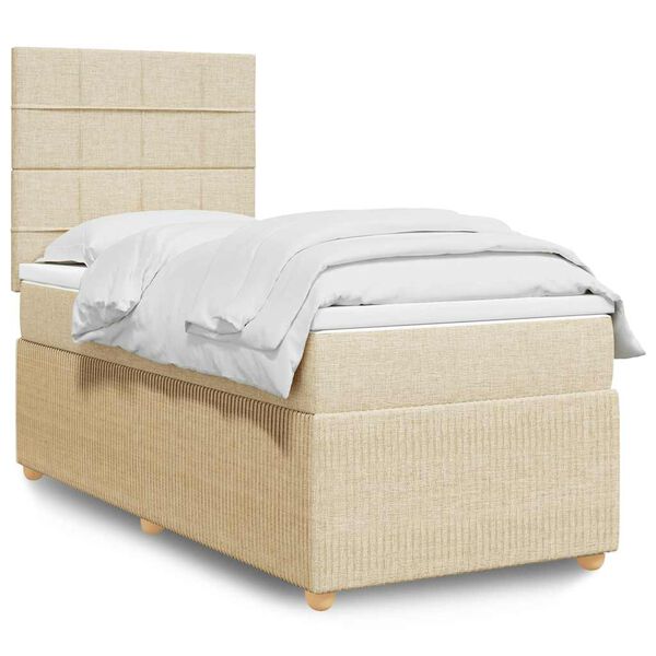 vidaXL Cama box spring con colch&oacute;n tela color crema 100x200 cm