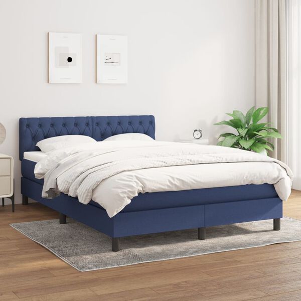 vidaXL Cama box spring con colch&oacute;n tela azul 140x190 cm