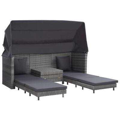 vidaXL Sofá cama extensible 3 plazas con capota ratán sintético gris