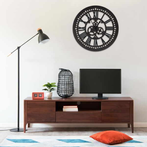 vidaXL Reloj de pared de MDF negro 70 cm