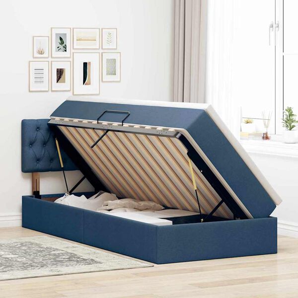 vidaXL Cama con almacenamiento y colch&oacute;n con colch&oacute;n Azul 90 x 190 cm