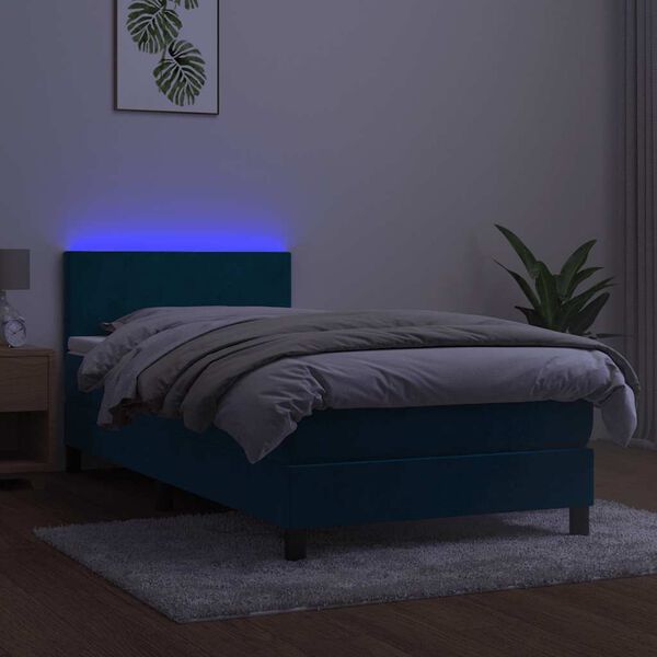 vidaXL Cama box spring colch&oacute;n y LED terciopelo azul oscuro 80x200 cm