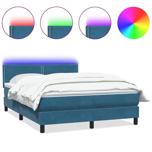 vidaXL Cama box spring con colch&oacute;n y LED terciopelo azul oscuro 160x210 cm