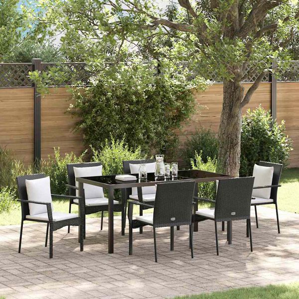 vidaXL Conjunto de Comedor de Jard&iacute;n 7 pcs Negro rat&aacute;n sint&eacute;tico