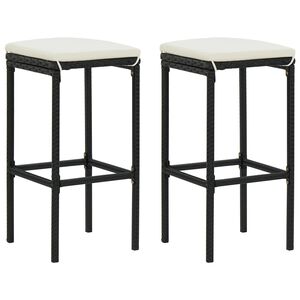 vidaXL Taburetes de cocina con cojines 2 uds rat&aacute;n sint&eacute;tico negro