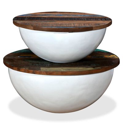 vidaXL Set de 2 mesas de centro madera reciclada blanca forma de bol