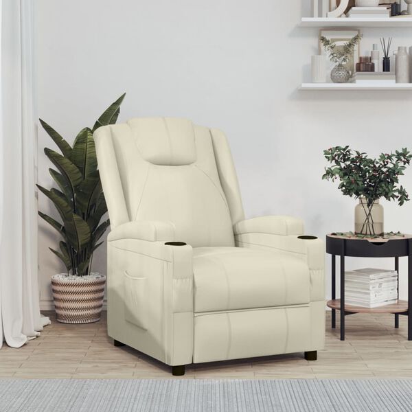 vidaXL Sill&oacute;n reclinable de cuero sint&eacute;tico blanco crema