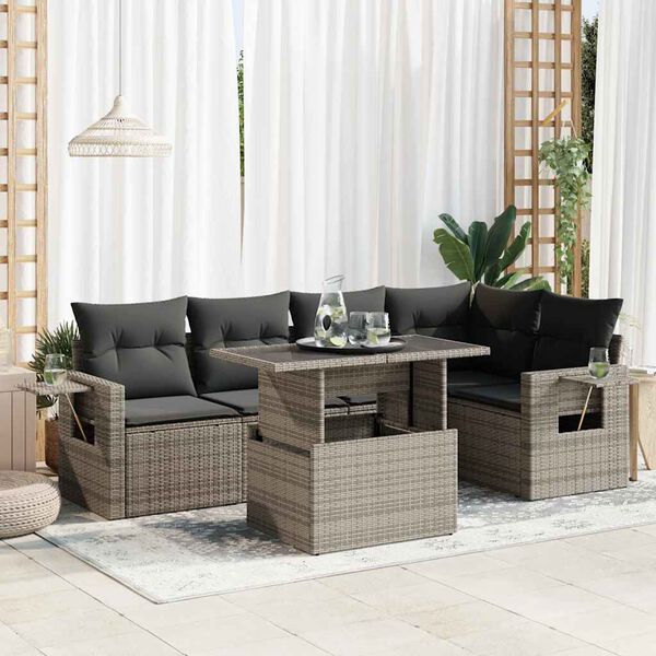 vidaXL Set de muebles de jardín 6 pzas y cojines ratán sintético gris