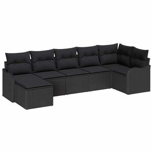 vidaXL Conjunto de sof&aacute; de jard&iacute;n con coj&iacute;n 7 pcs Negro Polirat&aacute;n