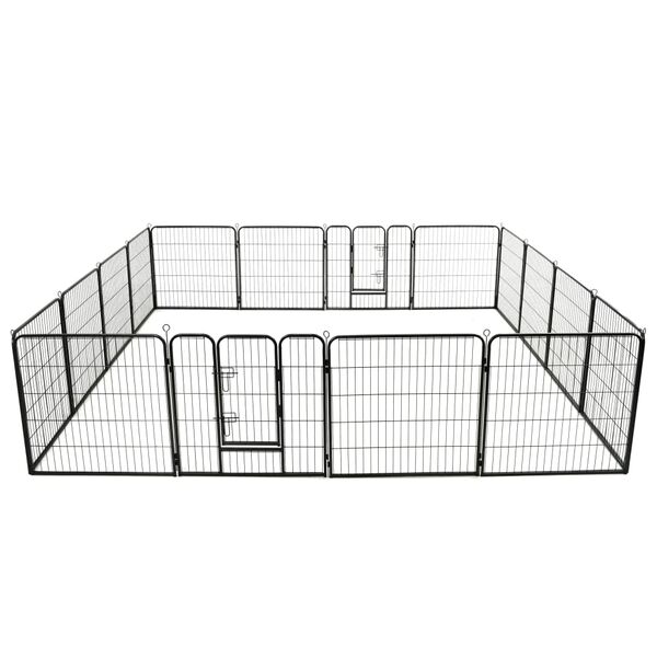 vidaXL Corral para perros 16 paneles de acero 80x80 cm negro