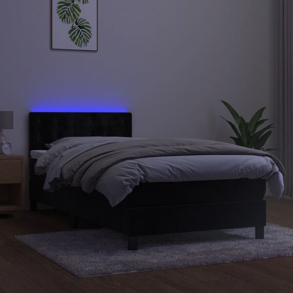 vidaXL Cama box spring colch&oacute;n y LED terciopelo negro 90x200 cm