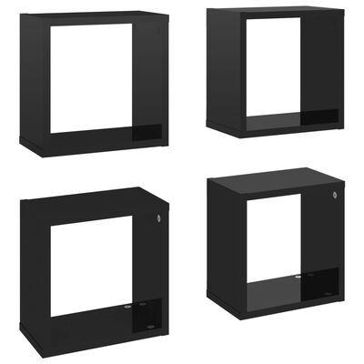 vidaXL Estantes cubo de pared 4 unidades negro brillo 26x15x26 cm