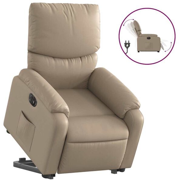 vidaXL Sill&oacute;n elevable el&eacute;ctrico cuero artificial capuchino