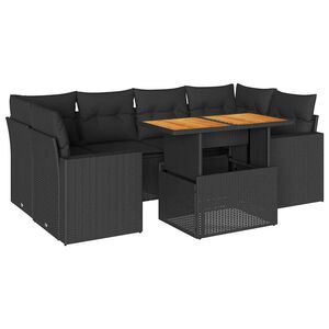 vidaXL Set de sof&aacute;s de jard&iacute;n 7 pzas con cojines rat&aacute;n sint&eacute;tico negro
