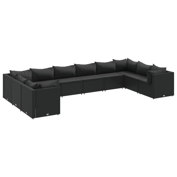 vidaXL Set de muebles de jardín 10 pzas cojines ratán sintético negro