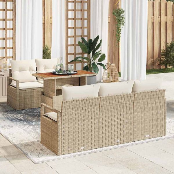 vidaXL Conjunto de sof&aacute; de jard&iacute;n 6 pcs Beige Polirat&aacute;n