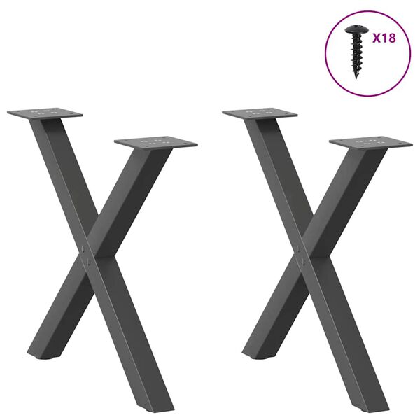 vidaXL Patas para mesa de centro en forma de X (2 unidades), antracita, 60 x (42-43) cm, acero