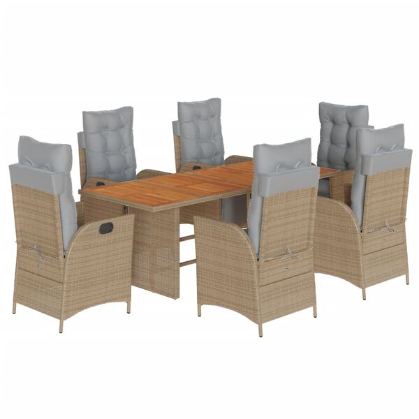 vidaXL Set comedor de jard&iacute;n 7 pzas con cojines rat&aacute;n sint&eacute;tico beige