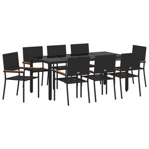 vidaXL Conjunto de Comedor de Jard&iacute;n 9 pcs Negro rat&aacute;n sint&eacute;tico