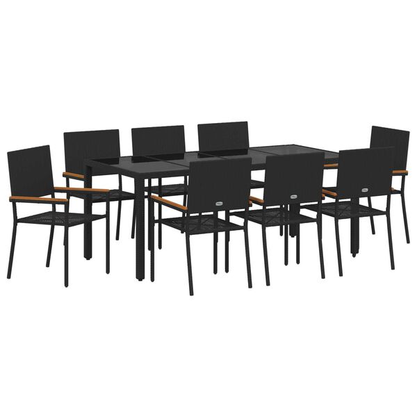 vidaXL Conjunto de Comedor de Jard&iacute;n 9 pcs Negro rat&aacute;n sint&eacute;tico