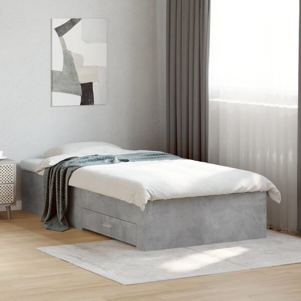 vidaXL Cama con cajones madera ingenier&iacute;a gris hormig&oacute;n 90x190 cm