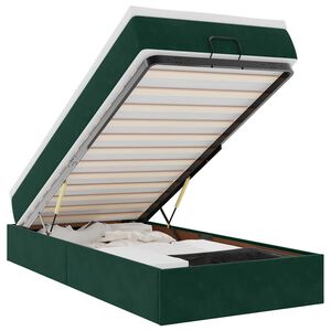 vidaXL Estructura de cama otomana con colch&oacute;n terciopelo verde oscuro