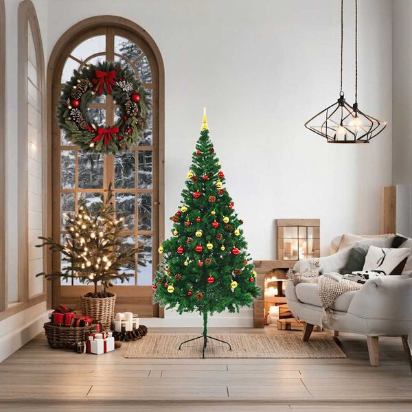 vidaXL &Aacute;rbol de Navidad preiluminado con luces y bolas verde 180 cm