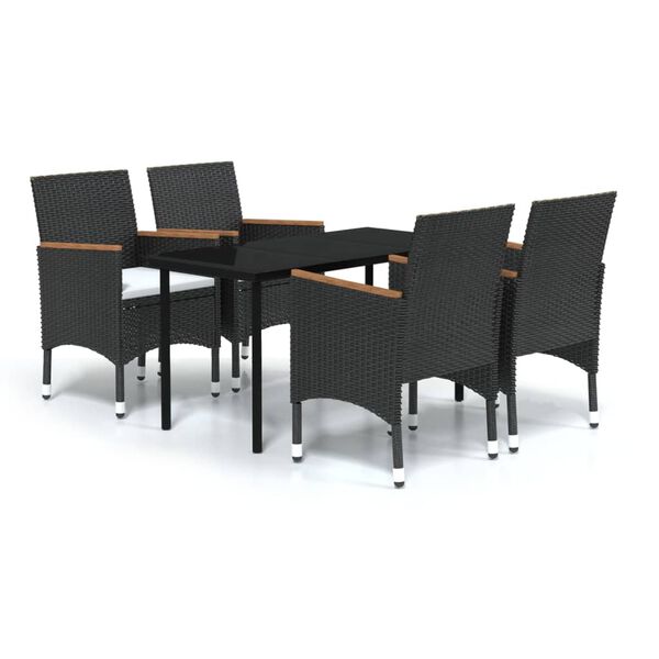 vidaXL Juego de comedor de jardín 5 piezas con cojines negro