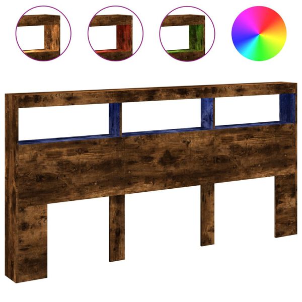 vidaXL Cabecero de cama con luz LED roble ahumado 200x17x102 cm