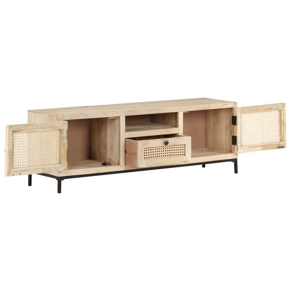 vidaXL Mueble para TV madera maciza mango y ca&ntilde;a natural 120x30x40 cm