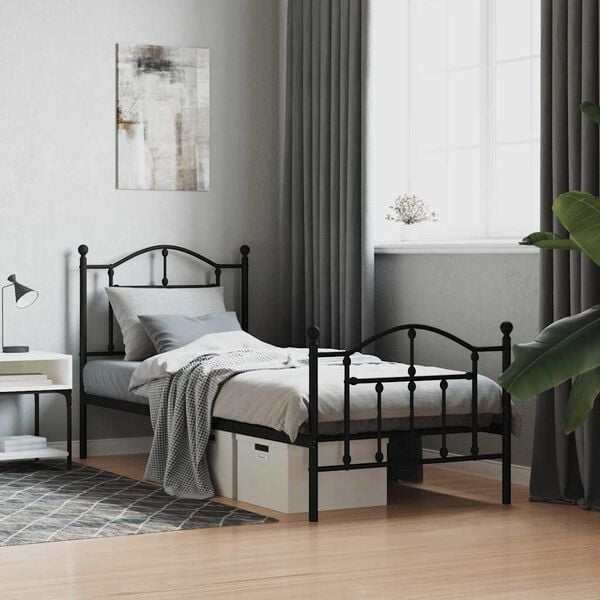 vidaXL Estructura cama sin colch&oacute;n con estribo metal negro 90x190 cm