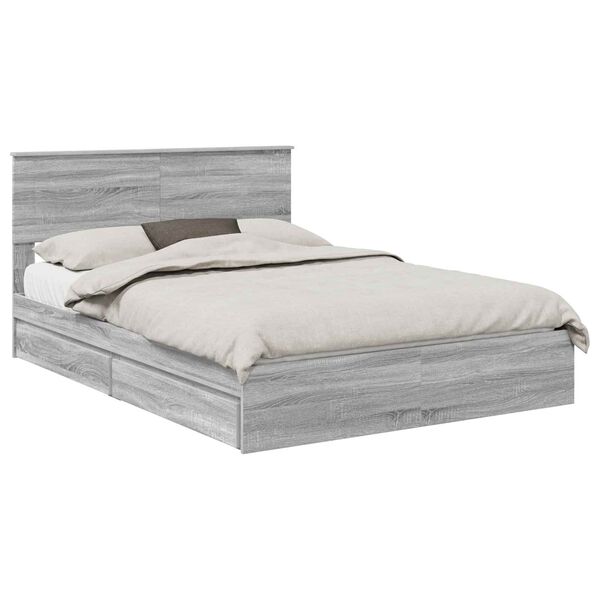 vidaXL Cama con almacenamiento con cabecera Gris Sonoma 150 x 200 cm