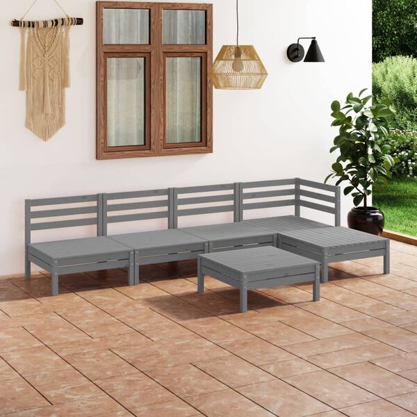 vidaXL Juego de muebles de jard&iacute;n 6 piezas madera maciza de pino gris