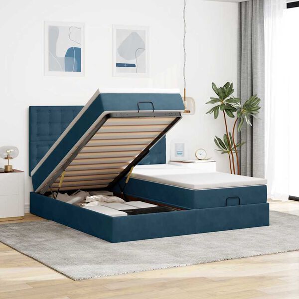 vidaXL Estructura de cama otomana colchones terciopelo azul oscuro