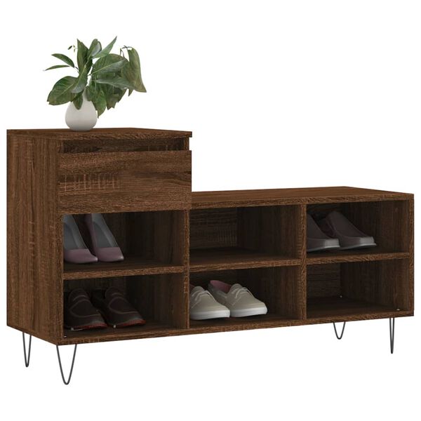 vidaXL Mueble zapatero madera contrachapada roble marrón 102x36x60 cm
