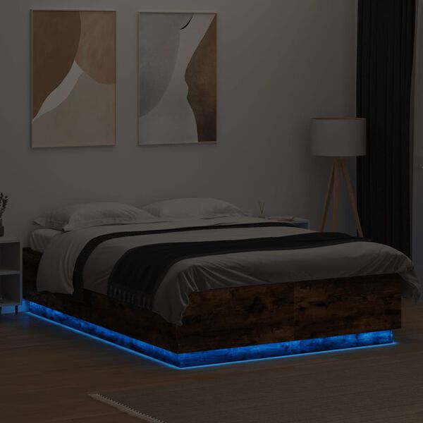 vidaXL Estructura cama con luces LED madera roble ahumado 150x200 cm