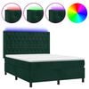 vidaXL Cama box spring colch&oacute;n y LED terciopelo verde oscuro 140x200cm
